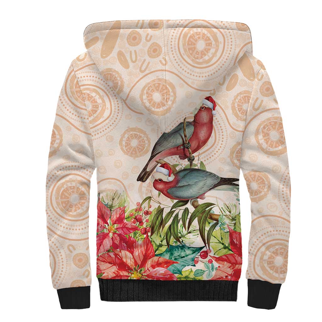 Merry Christmas Aussie Aboriginal Sherpa Hoodie Rosebreasted Cockatoo Pastel - Aussie Hoodie