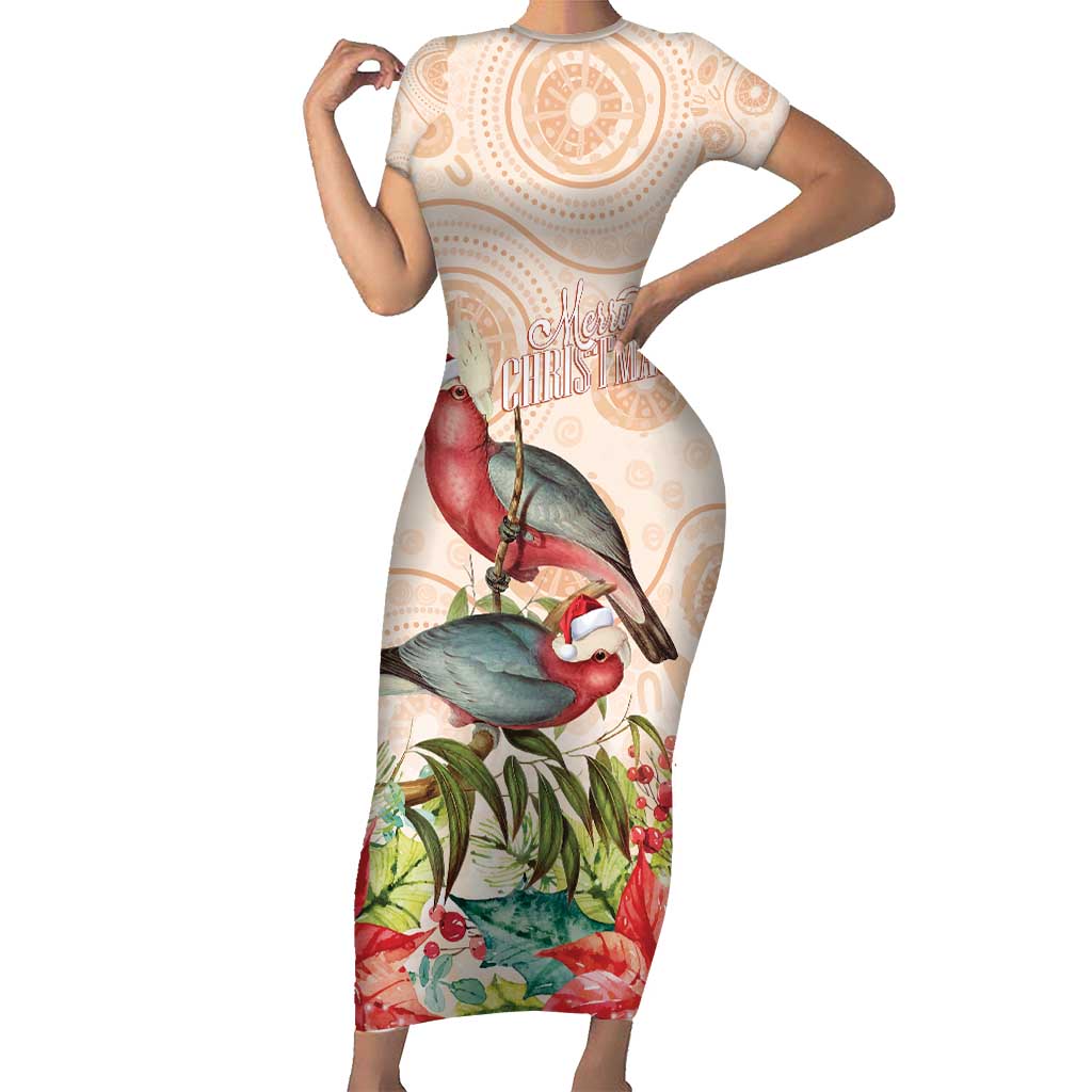 Merry Christmas Aussie Aboriginal Short Sleeve Bodycon Dress Rosebreasted Cockatoo Pastel - Aussie Hoodie