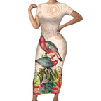 Merry Christmas Aussie Aboriginal Short Sleeve Bodycon Dress Rosebreasted Cockatoo Pastel - Aussie Hoodie