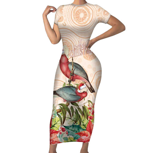 Merry Christmas Aussie Aboriginal Short Sleeve Bodycon Dress Rosebreasted Cockatoo Pastel - Aussie Hoodie
