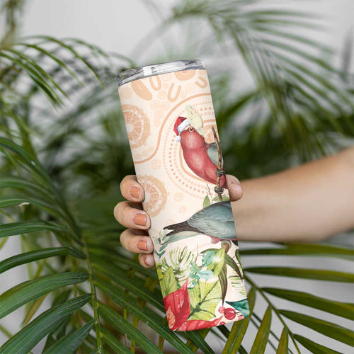Merry Christmas Aussie Aboriginal Skinny Tumbler Rosebreasted Cockatoo Pastel - Aussie Hoodie