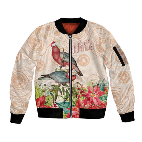 Merry Christmas Aussie Aboriginal Sleeve Zip Bomber Jacket Rosebreasted Cockatoo Pastel - Aussie Hoodie