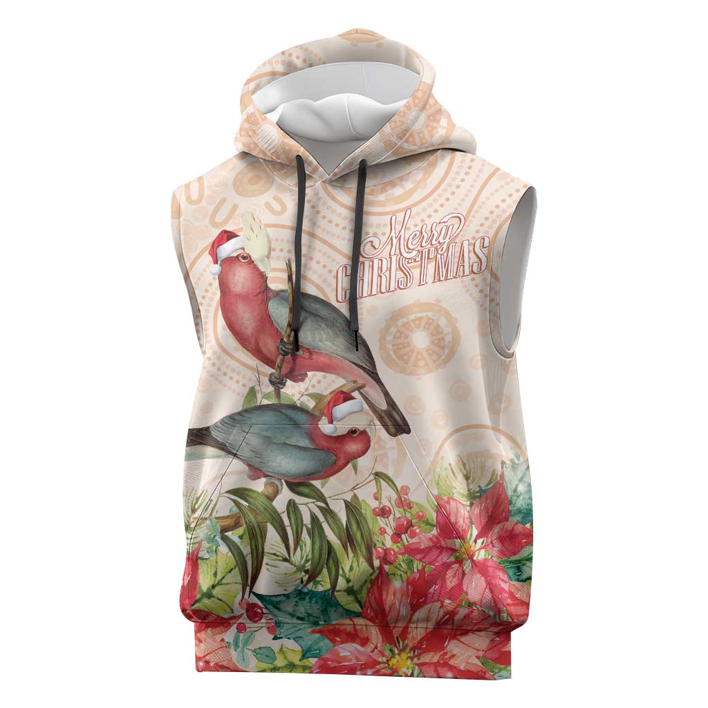 Merry Christmas Aussie Aboriginal Sleeveless Hoodie Rosebreasted Cockatoo Pastel - Aussie Hoodie