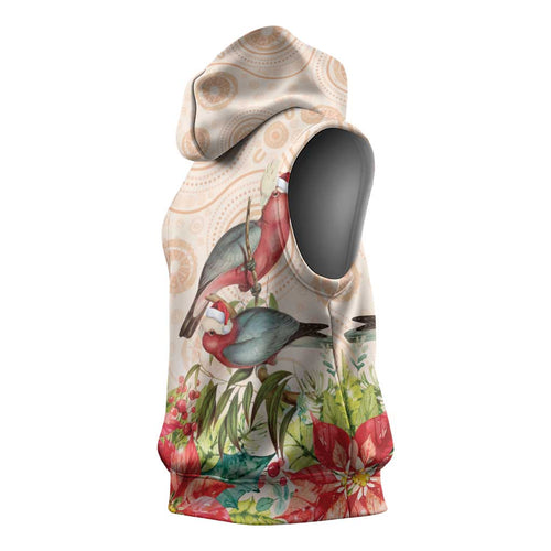 Merry Christmas Aussie Aboriginal Sleeveless Hoodie Rosebreasted Cockatoo Pastel - Aussie Hoodie