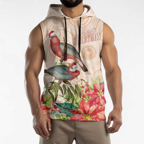 Merry Christmas Aussie Aboriginal Sleeveless Hoodie Rosebreasted Cockatoo Pastel - Aussie Hoodie