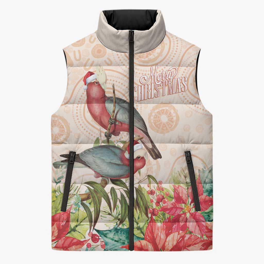 Merry Christmas Aussie Aboriginal Sleeveless Puffer Jacket Rosebreasted Cockatoo Pastel - Aussie Hoodie
