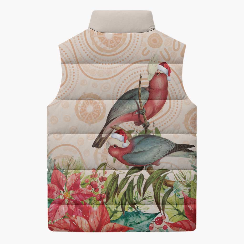 Merry Christmas Aussie Aboriginal Sleeveless Puffer Jacket Rosebreasted Cockatoo Pastel - Aussie Hoodie