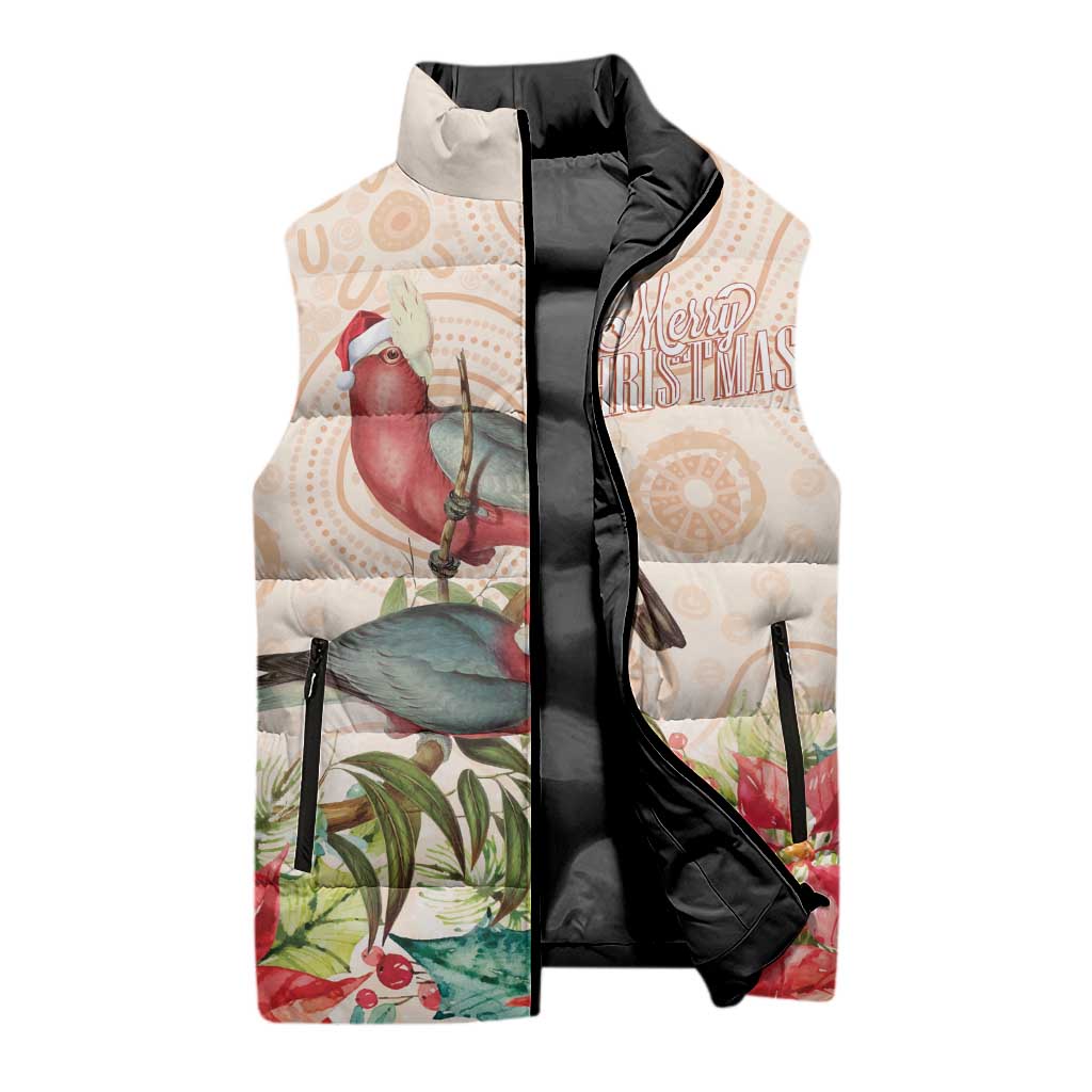 Merry Christmas Aussie Aboriginal Sleeveless Puffer Jacket Rosebreasted Cockatoo Pastel - Aussie Hoodie