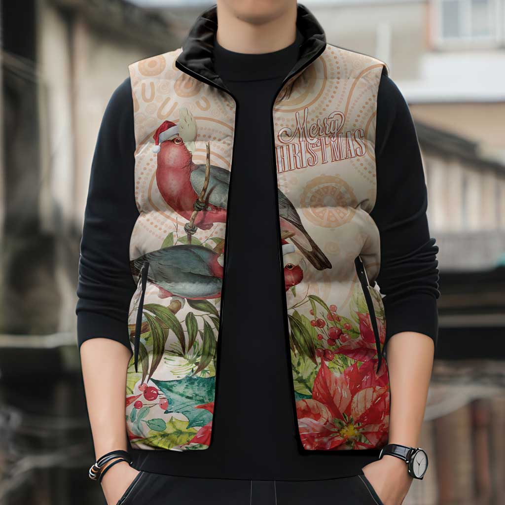 Merry Christmas Aussie Aboriginal Sleeveless Puffer Jacket Rosebreasted Cockatoo Pastel - Aussie Hoodie