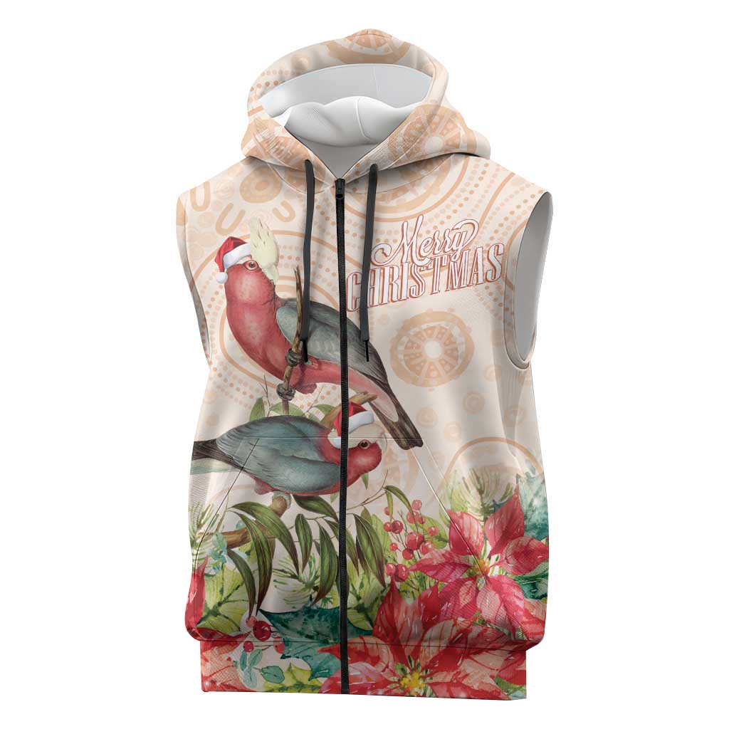 Merry Christmas Aussie Aboriginal Sleeveless Zip Hoodie Rosebreasted Cockatoo Pastel LT7