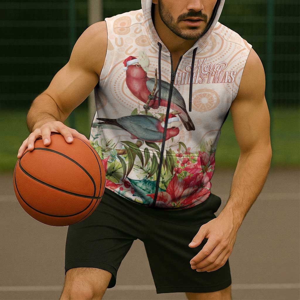 Merry Christmas Aussie Aboriginal Sleeveless Zip Hoodie Rosebreasted Cockatoo Pastel LT7
