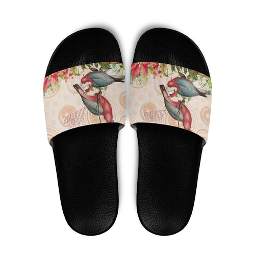 Merry Christmas Aussie Aboriginal Slide Sandals Rosebreasted Cockatoo Pastel - Aussie Hoodie