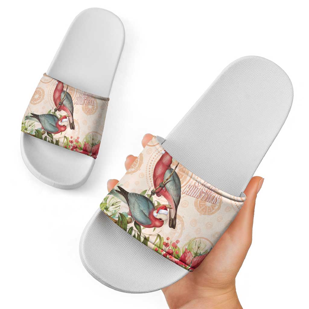 Merry Christmas Aussie Aboriginal Slide Sandals Rosebreasted Cockatoo Pastel - Aussie Hoodie
