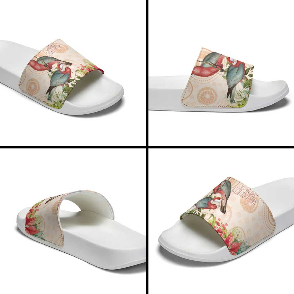 Merry Christmas Aussie Aboriginal Slide Sandals Rosebreasted Cockatoo Pastel - Aussie Hoodie