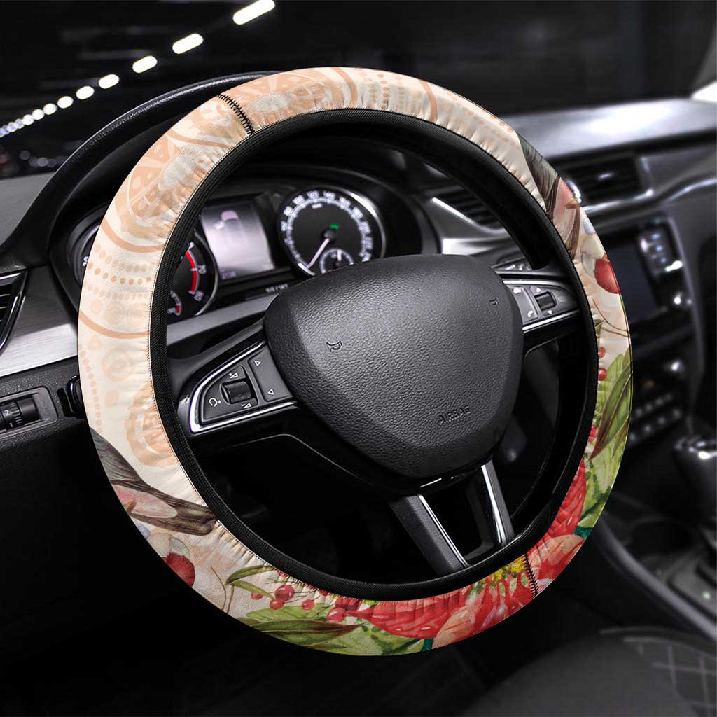 Merry Christmas Aussie Aboriginal Steering Wheel Cover Rosebreasted Cockatoo Pastel - Aussie Hoodie