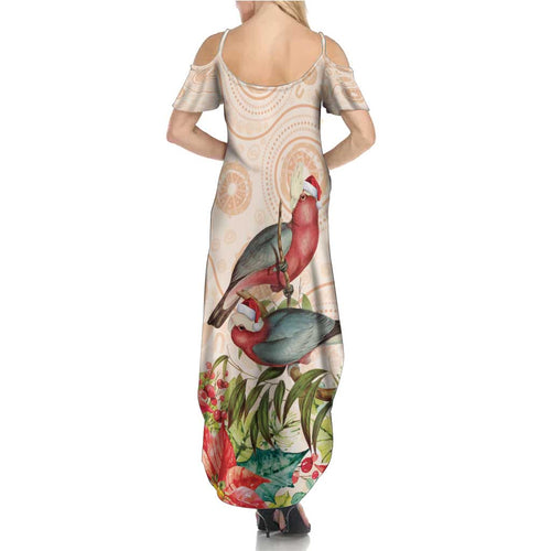 Merry Christmas Aussie Aboriginal Summer Maxi Dress Rosebreasted Cockatoo Pastel - Aussie Hoodie