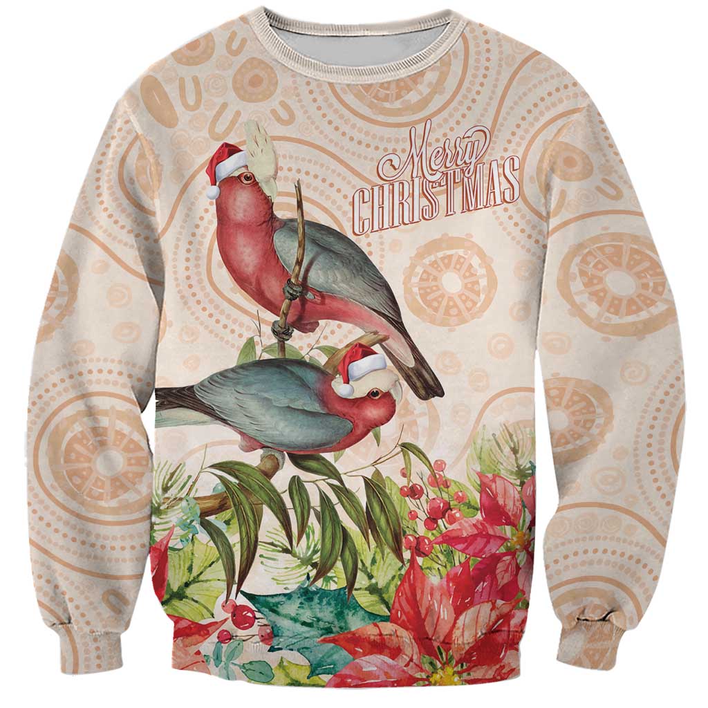 Merry Christmas Aussie Aboriginal Sweatshirt Rosebreasted Cockatoo Pastel - Aussie Hoodie