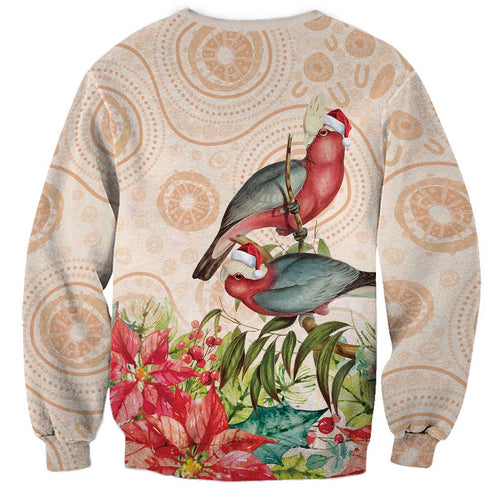 Merry Christmas Aussie Aboriginal Sweatshirt Rosebreasted Cockatoo Pastel - Aussie Hoodie