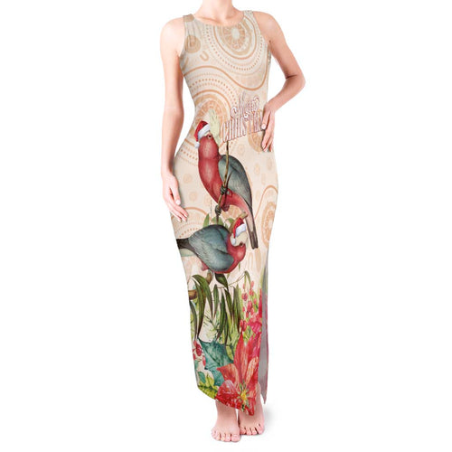 Merry Christmas Aussie Aboriginal Tank Maxi Dress Rosebreasted Cockatoo Pastel - Aussie Hoodie