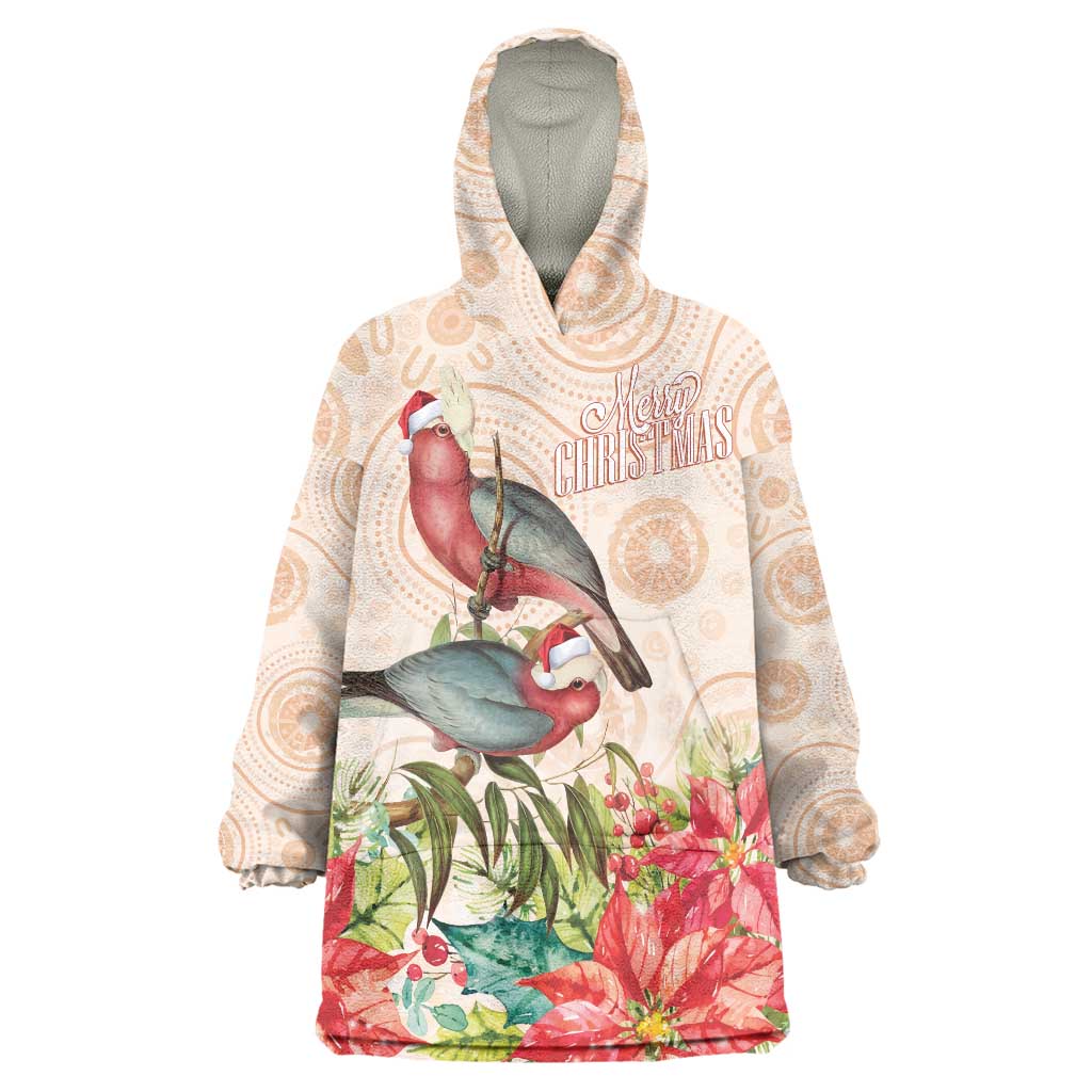 Merry Christmas Aussie Aboriginal Wearable Blanket Hoodie Rosebreasted Cockatoo Pastel - Aussie Hoodie