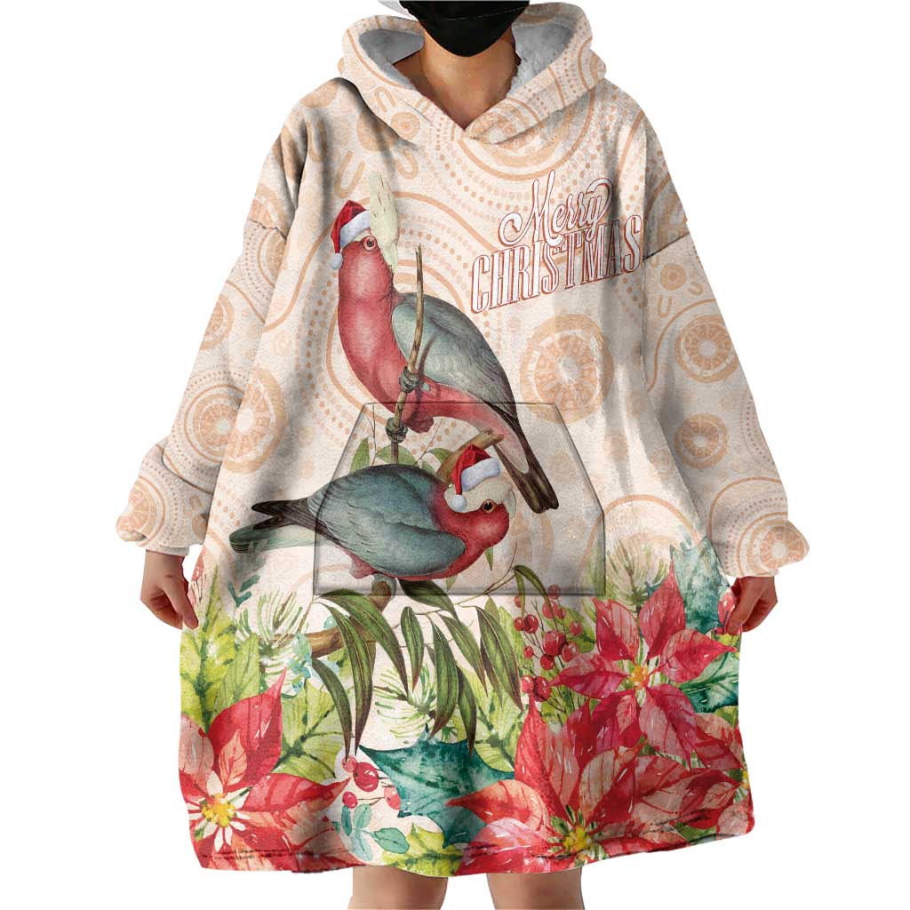 Merry Christmas Aussie Aboriginal Wearable Blanket Hoodie Rosebreasted Cockatoo Pastel - Aussie Hoodie