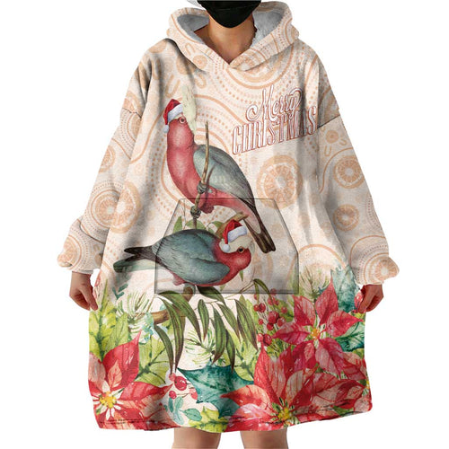 Merry Christmas Aussie Aboriginal Wearable Blanket Hoodie Rosebreasted Cockatoo Pastel - Aussie Hoodie