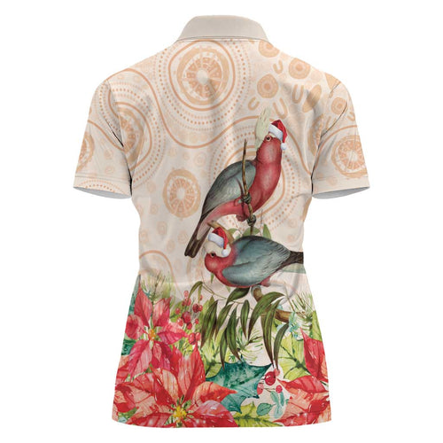 Merry Christmas Aussie Aboriginal Women Polo Shirt Rosebreasted Cockatoo Pastel - Aussie Hoodie