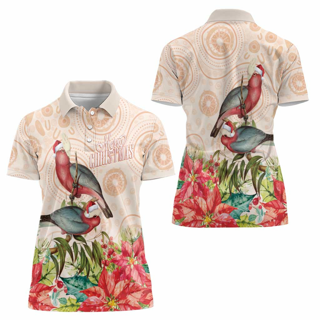 Merry Christmas Aussie Aboriginal Women Polo Shirt Rosebreasted Cockatoo Pastel - Aussie Hoodie