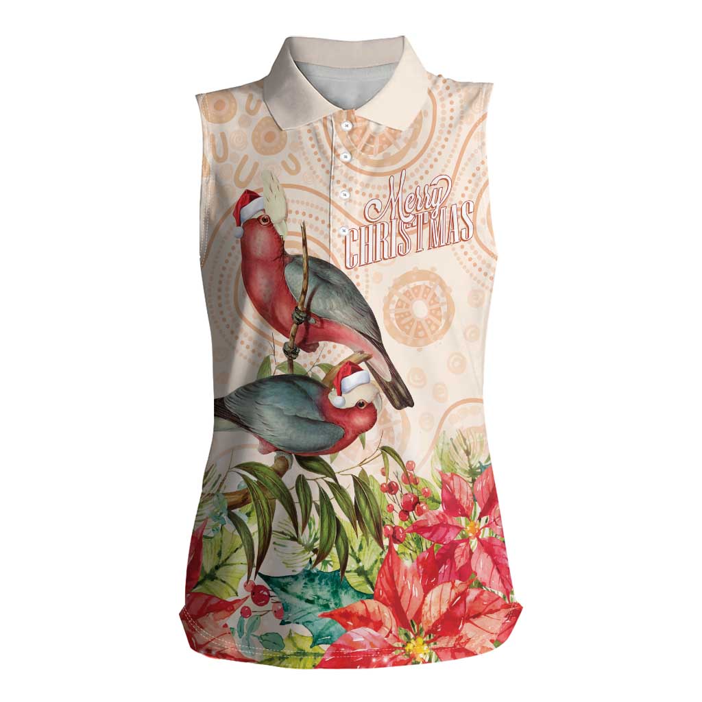 Merry Christmas Aussie Aboriginal Women Sleeveless Polo Shirt Rosebreasted Cockatoo Pastel - Aussie Hoodie
