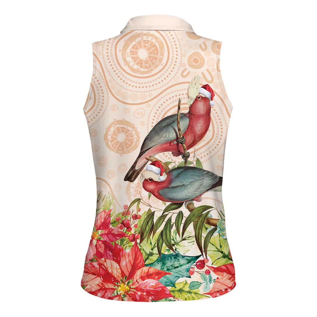 Merry Christmas Aussie Aboriginal Women Sleeveless Polo Shirt Rosebreasted Cockatoo Pastel - Aussie Hoodie