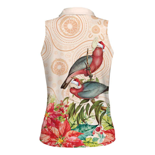 Merry Christmas Aussie Aboriginal Women Sleeveless Polo Shirt Rosebreasted Cockatoo Pastel - Aussie Hoodie