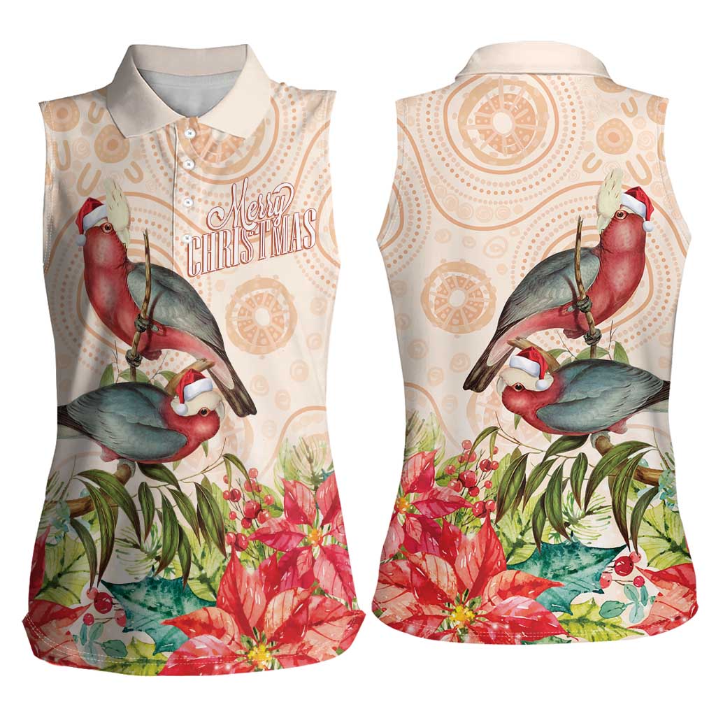 Merry Christmas Aussie Aboriginal Women Sleeveless Polo Shirt Rosebreasted Cockatoo Pastel - Aussie Hoodie