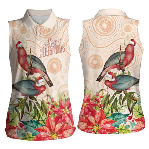 Merry Christmas Aussie Aboriginal Women Sleeveless Polo Shirt Rosebreasted Cockatoo Pastel - Aussie Hoodie