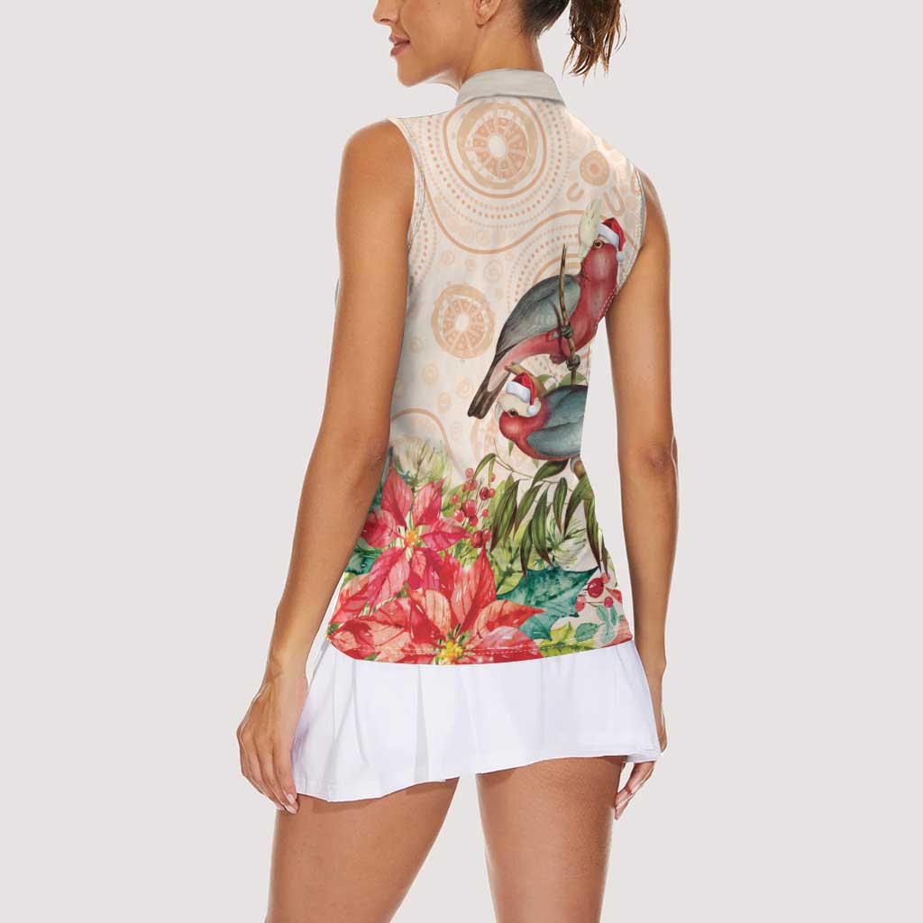 Merry Christmas Aussie Aboriginal Women Sleeveless Polo Shirt Rosebreasted Cockatoo Pastel - Aussie Hoodie