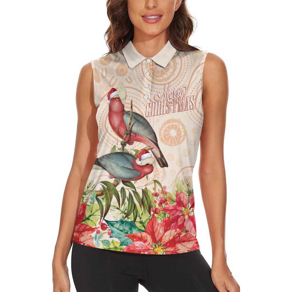 Merry Christmas Aussie Aboriginal Women Sleeveless Polo Shirt Rosebreasted Cockatoo Pastel - Aussie Hoodie