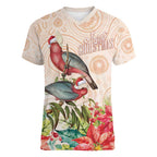 Merry Christmas Aussie Aboriginal Women V-Neck T-Shirt Rosebreasted Cockatoo Pastel - Aussie Hoodie