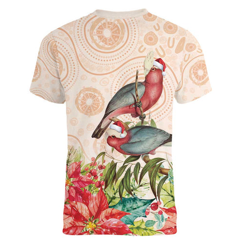 Merry Christmas Aussie Aboriginal Women V-Neck T-Shirt Rosebreasted Cockatoo Pastel - Aussie Hoodie