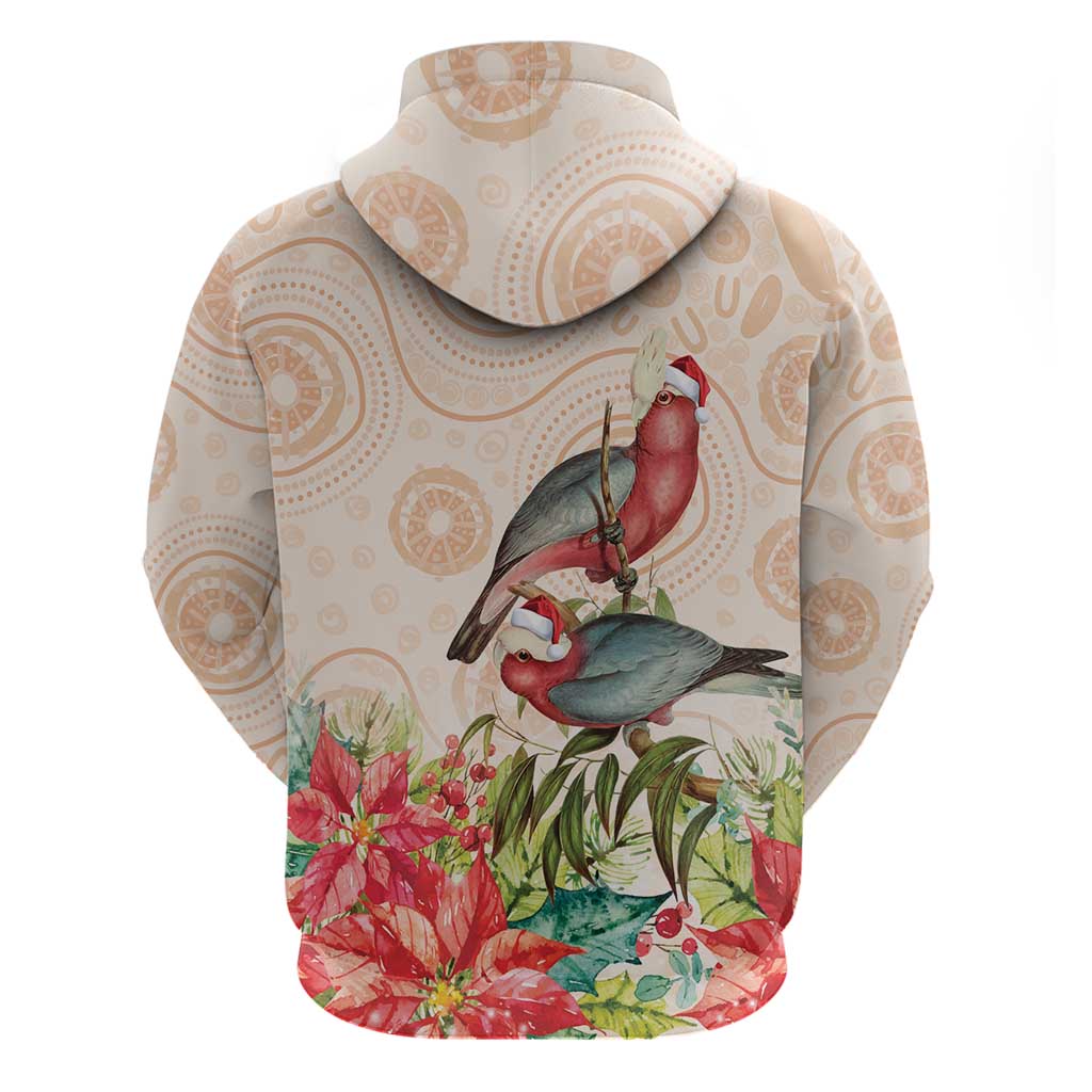 Merry Christmas Aussie Aboriginal Zip Hoodie Rosebreasted Cockatoo Pastel - Aussie Hoodie