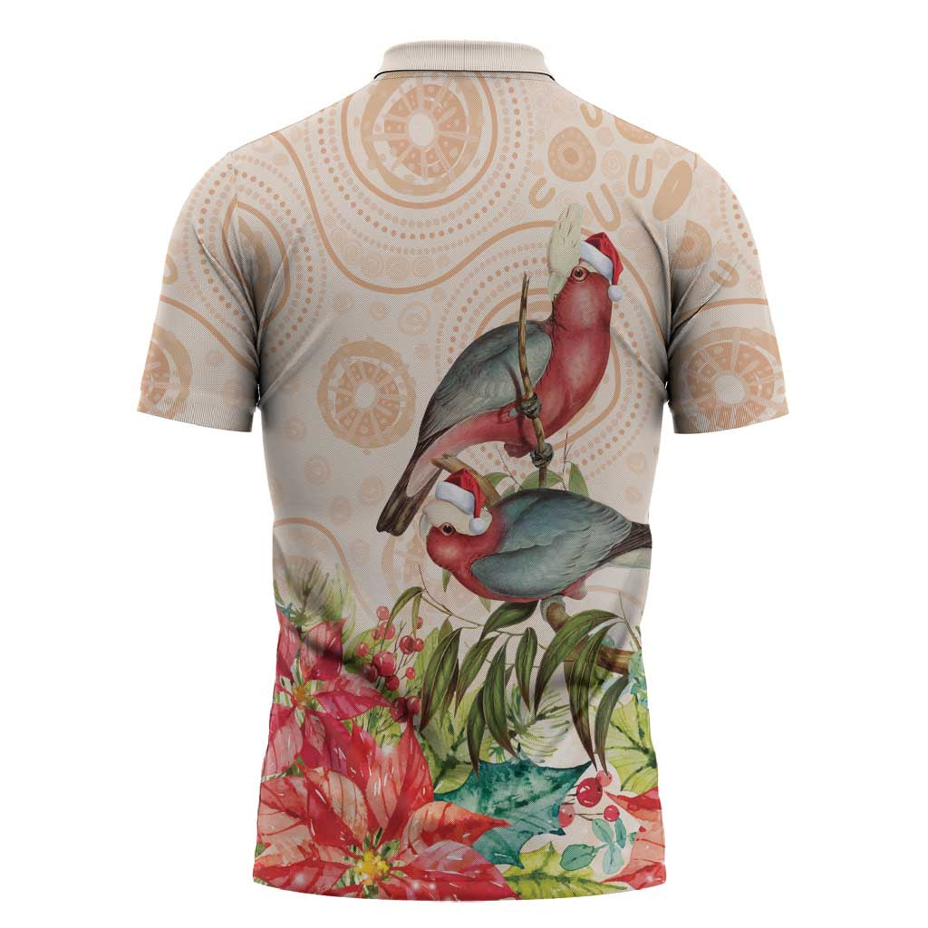 Merry Christmas Aussie Aboriginal Zipper Polo Shirt Rosebreasted Cockatoo Pastel - Aussie Hoodie