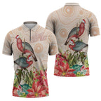Merry Christmas Aussie Aboriginal Zipper Polo Shirt Rosebreasted Cockatoo Pastel - Aussie Hoodie
