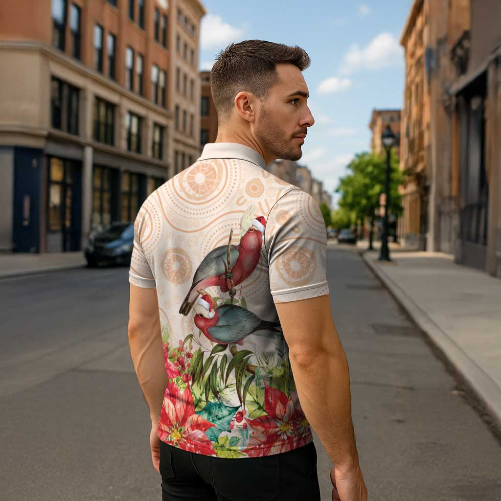 Merry Christmas Aussie Aboriginal Zipper Polo Shirt Rosebreasted Cockatoo Pastel - Aussie Hoodie
