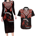 Maori Waitangi Couples Matching Long Sleeve Bodycon Dress and Hawaiian Shirt Kotahitanga Poutama Mix Whakairo - Aussie Hoodie