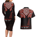 Maori Waitangi Couples Matching Long Sleeve Bodycon Dress and Hawaiian Shirt Kotahitanga Poutama Mix Whakairo - Aussie Hoodie