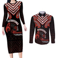Maori Waitangi Couples Matching Long Sleeve Bodycon Dress and Long Sleeve Button Shirt Kotahitanga Poutama Mix Whakairo - Aussie Hoodie