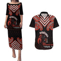 Maori Waitangi Couples Matching Puletasi and Hawaiian Shirt Kotahitanga Poutama Mix Whakairo - Aussie Hoodie