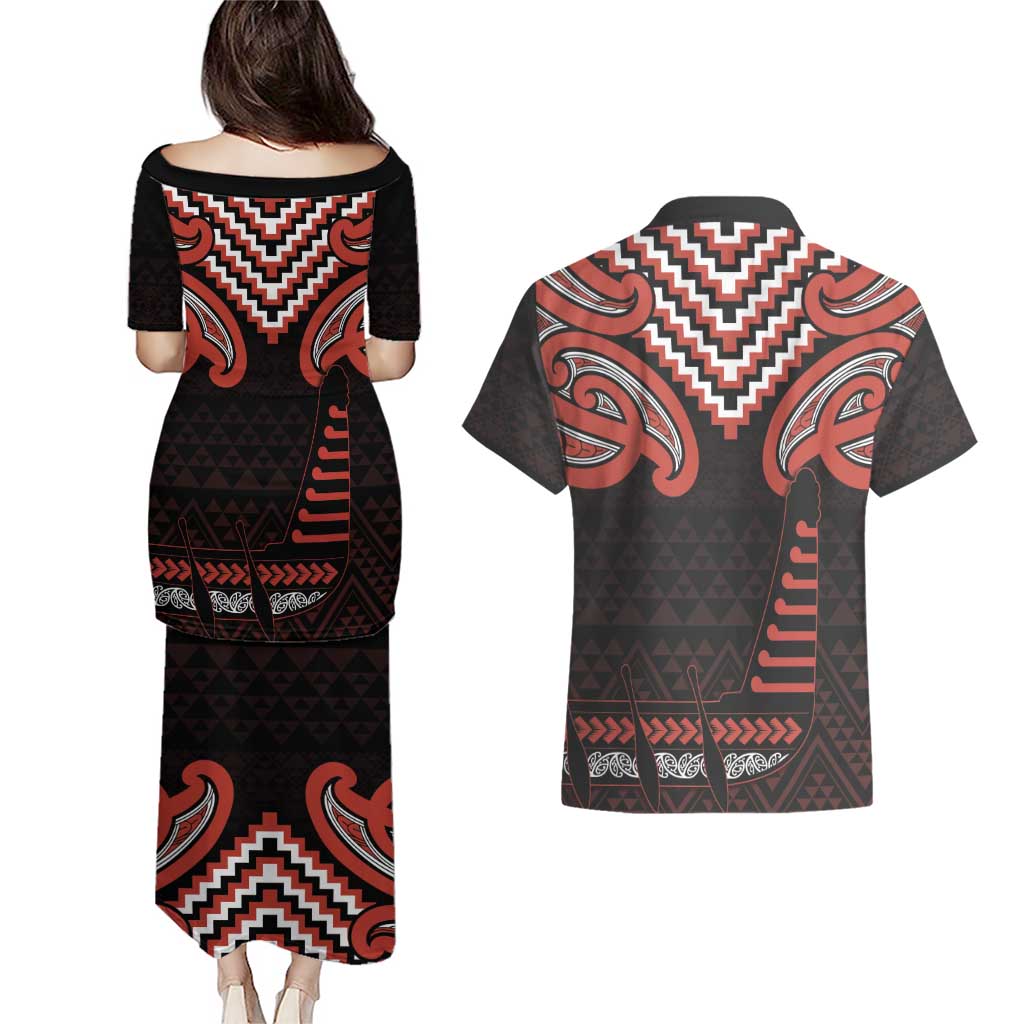Maori Waitangi Couples Matching Puletasi and Hawaiian Shirt Kotahitanga Poutama Mix Whakairo - Aussie Hoodie