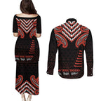 Maori Waitangi Couples Matching Puletasi and Long Sleeve Button Shirt Kotahitanga Poutama Mix Whakairo - Aussie Hoodie