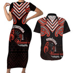Maori Waitangi Couples Matching Short Sleeve Bodycon Dress and Hawaiian Shirt Kotahitanga Poutama Mix Whakairo - Aussie Hoodie