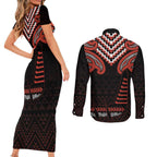 Maori Waitangi Couples Matching Short Sleeve Bodycon Dress and Long Sleeve Button Shirt Kotahitanga Poutama Mix Whakairo - Aussie Hoodie