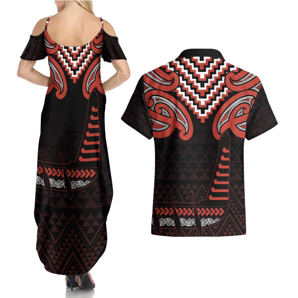 Maori Waitangi Couples Matching Summer Maxi Dress and Hawaiian Shirt Kotahitanga Poutama Mix Whakairo - Aussie Hoodie